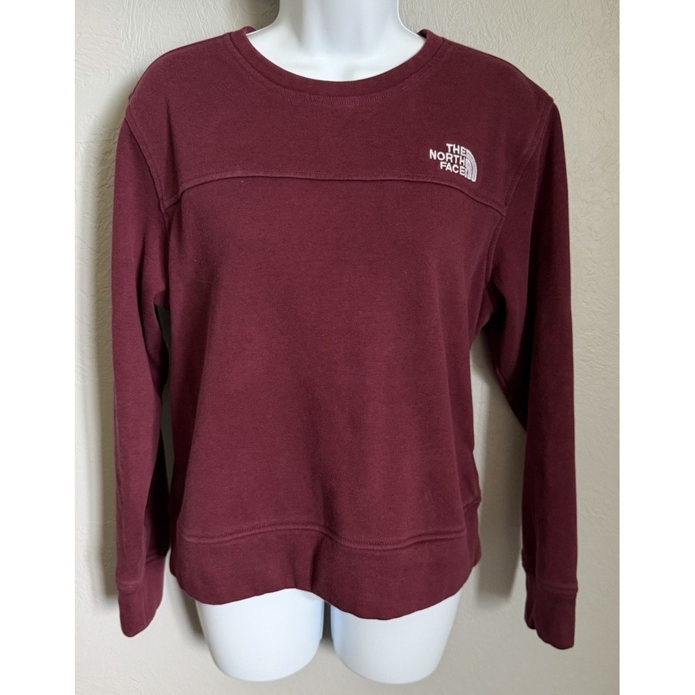 The North Face Sweatshirt Women's Large Maroon Fleece Crew Neck Logo Pullover